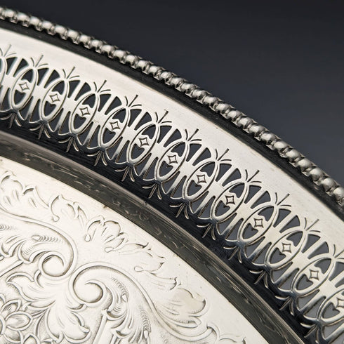 British Vintage Silver Plate Earring Decoration Tray Diameter 32cm Barker Ellis